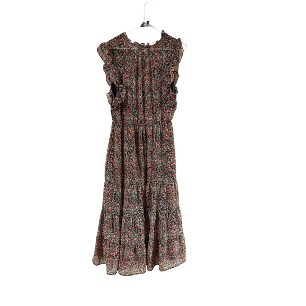 Women's BB Dakota Floral Midi Dress L Black Pink Green - Picture 3 of 9